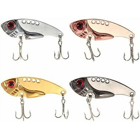 Fishing Lures Metal Vib Hard Adjustable Action Blade Bait Fishing Spoon Lures with 3D Red Eyes Hook Tackle for Bass Fishing Freshwater Saltwater 4 Pcs$$Sport & Recreation Other