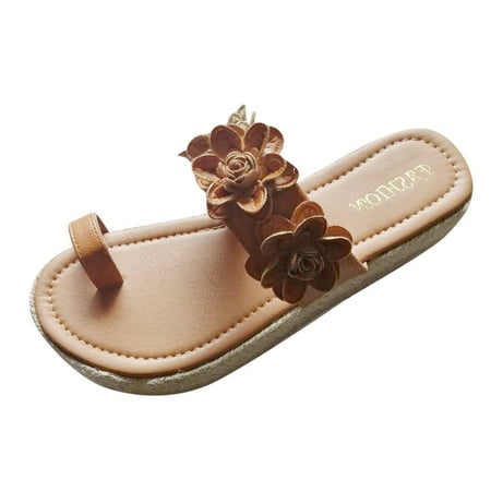 

Bnwani Shoes Womens Sandals Open Toe Flower Pattern Thick Bottom Flip Flop Weaving Slippers