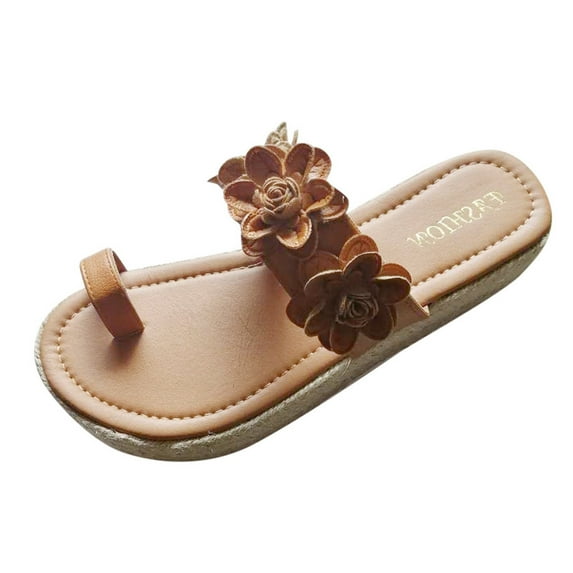 asdoklhq Womens Espadrilles,Womens Sandals Open Toe Flower Pattern Thick Bottom Flip Flop Weaving Slippers