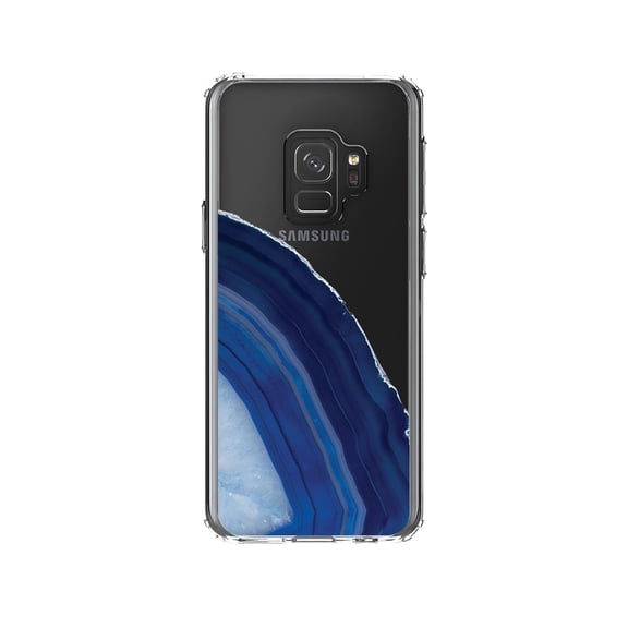 DistinctInk Clear Shockproof Hybrid Case for Samsung Galaxy S9 (5.8" Screen) - TPU Bumper, Acrylic Back, Tempered Glass Screen Protector - Dark Blue Agate Crystal Geode