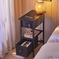 thumbnail image 5 of End Table with Charging Station, Flip Top Narrow Side Table with Storage Drawer, Slim Nightstand Bedside Tables with Shelves, for Small Space, Living Room, Bedroom, Black, 5 of 18