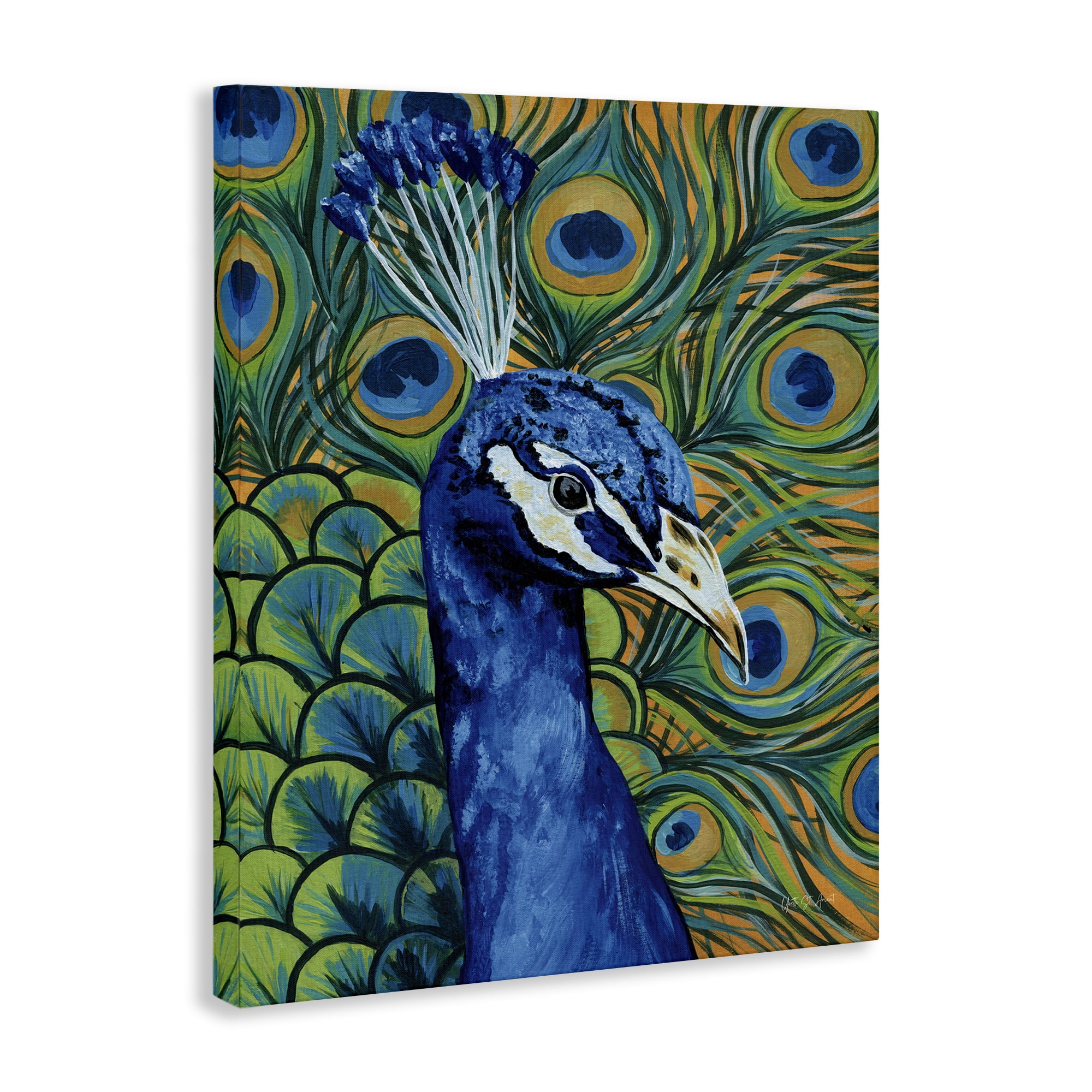 Stupell Industries Bold Peacock Feathers Pattern Animals & Insects Painting Gallery Wrapped Canvas Art Print Wall Art, 30 x 40