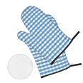 PUREYAH Oven Mitts And Pot Holders Sets, Kitchen Blue Pattern Plaid