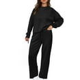 thumbnail image 5 of Huankd 2 Piece Sets for Women Spring Trendy Long Sleeve Sweatshirt Wide Leg Pants Loungewear Set Matching Sweatsuit Black XL, 5 of 5