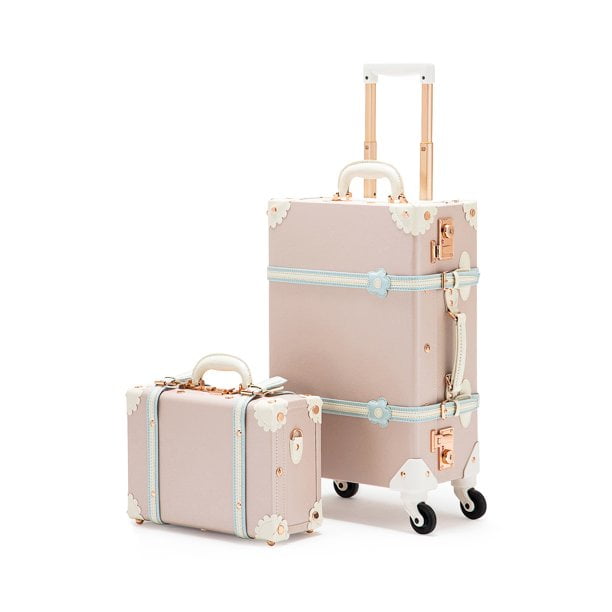 overtuigen cijfer Betekenis COTRUNKAGE Vintage Carry On Luggage Trunk TSA Lock Spinner Suitcase Set 2  Piece for Women, Cream White - Walmart.com