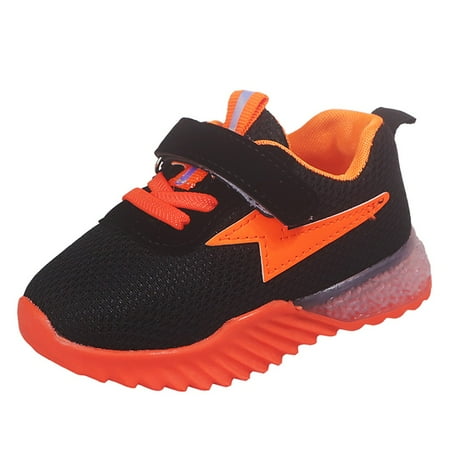 

FRSASU Kids Shoes Clearance Children Boys Breathable Mesh Led Luminous Sport Run Sneakers Shoes Orange 11 M(28)
