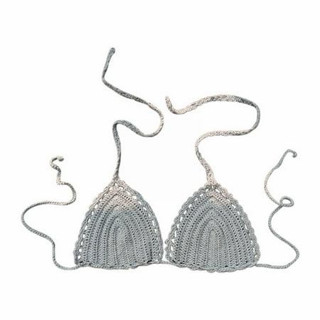 Ukumplol Womens Bikini Swimsuit Bikini Women s Solid Color Crochet Swimsuit Euramerican Swimsuit Bikini Top Bikini Top Halter Bikini Top Gray S