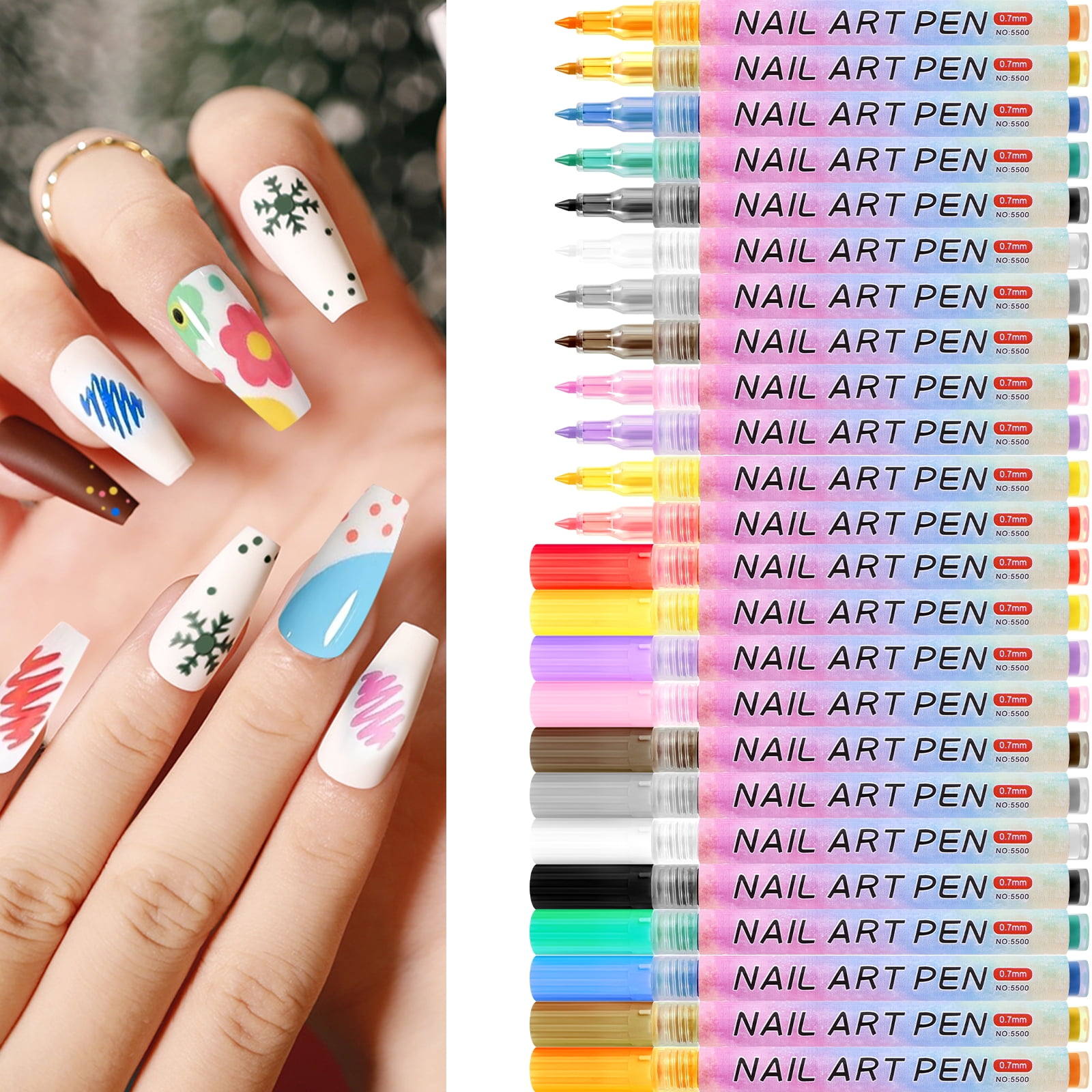 Vensio 24-Piece Nail Art Pens Set 12-Color Graffiti Dotting Markers Acrylic Paint Point Liners for DIY Manicure