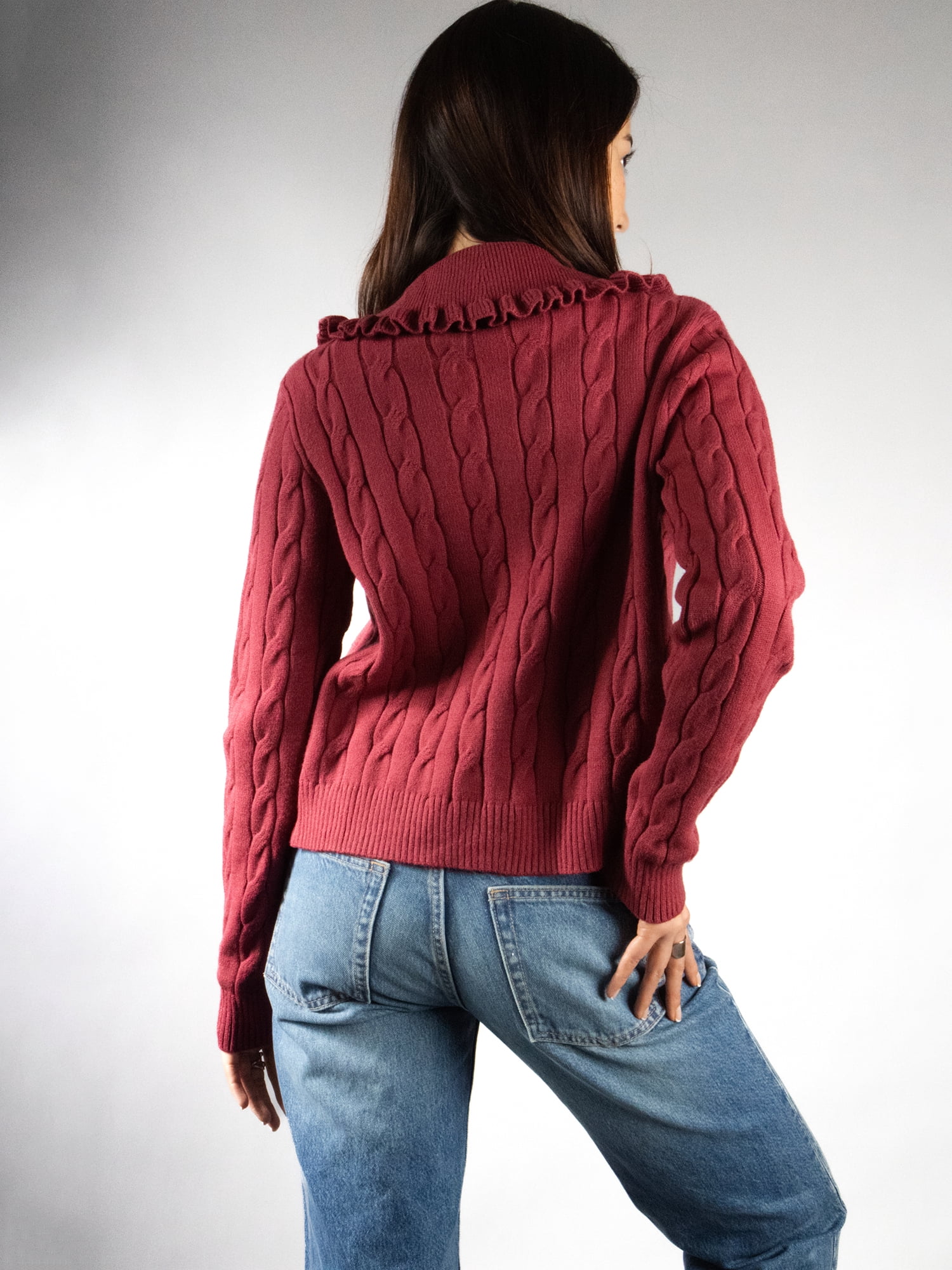 DARING DIVA Women's Elegant Ruffle Collar Cardigan XS Red