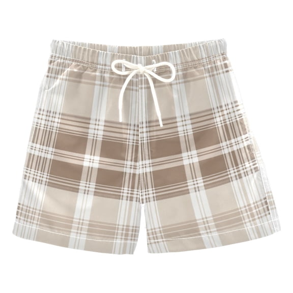 Brown and Beige Plaids Boys' Swim Trunks Board Shorts Beach Pants Bathing Bottoms 2T