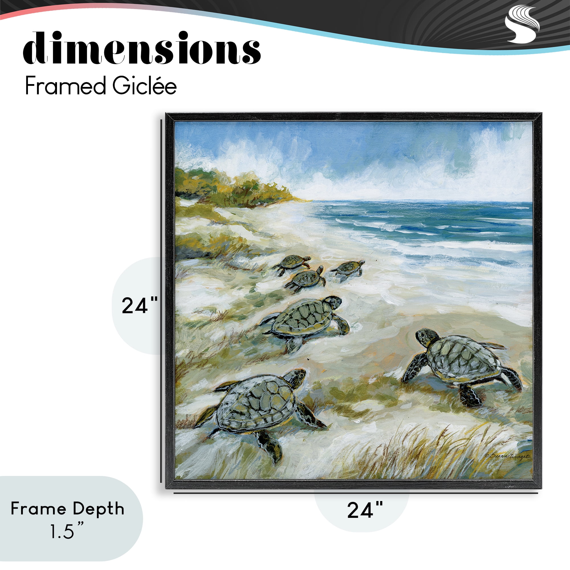 Stupell Industries Baby Sea Turtles on Beach Black Framed Giclee Art, design by Susan Winget