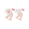 thumbnail image 2 of Baby Toddler Girls Easter Outfits 0 3 6 12 Months Puff Sleeve Bow Letter Print Romper + Pants + Headband Set Infant Clothes, 2 of 9