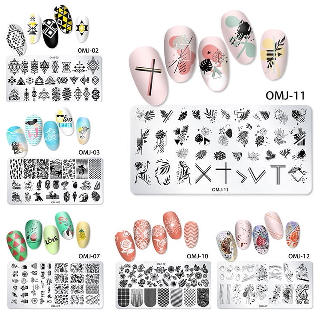 Plantilla de impresión de manicura de 6 piezas, placa de sellado de clavos de bricolaje