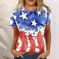 thumbnail image 1 of Hauts à Manches Courtes Grande Taille pour Femmes, T-Shirts Décontractés d'Été à Col Rond, Imprimé Drapeau, Coupe Basique, Blouses, T-Shirts Col en V pour Femmes en Solde, 1 of 6