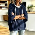 thumbnail image 4 of hlysgo Womens Knit Hoodie Batwing 3/4 Bell Sleeves Oversized Sweatshirts with Kangaroo Pocket Lightweight Casual Pullover Tops Blue,M, 4 of 6