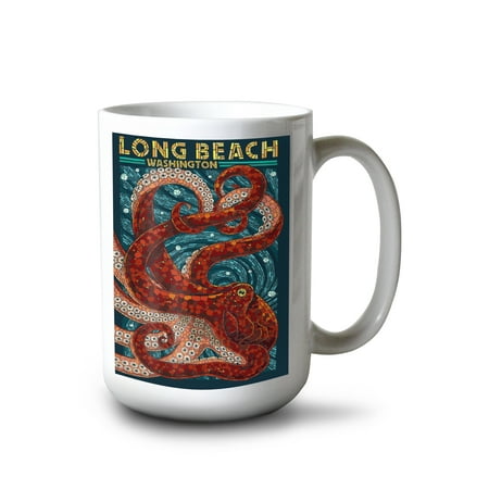 

15 fl oz Ceramic Mug Long Beach Washington Octopus Mosaic Dishwasher & Microwave Safe