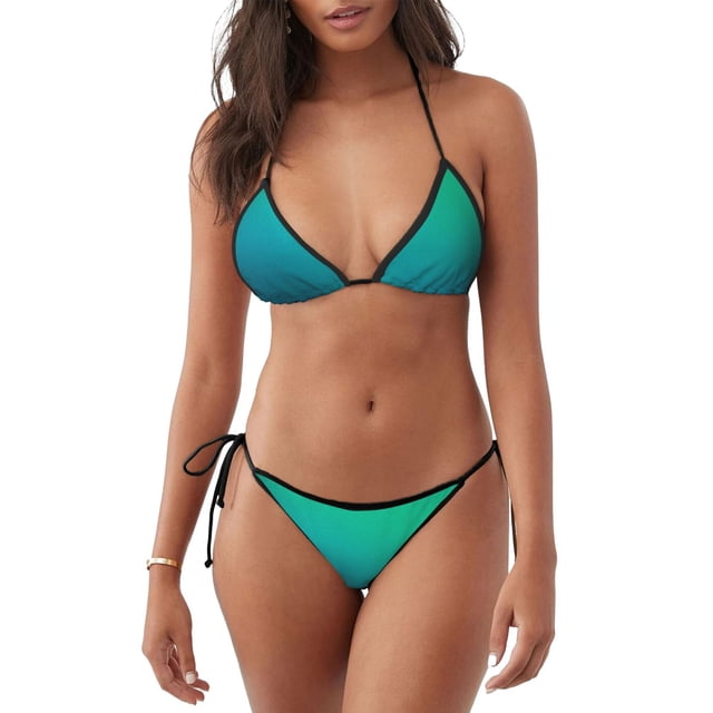 Balery Green Turquoise Teal Pijama Estampado Bikini de Dos Piezas para Mujer - Conjunto de Bikini Ajustable Sexy y Cómodo para Playa