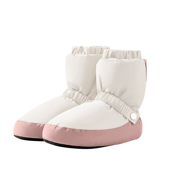 White Girls Dance Boots With Straps And Soft Sole For Warm Practice And Casual Training Footwear