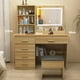 thumbnail image 2 of Tocador de Maquillaje con Luces de Espejo, Vanity con 5 Cajones,Estantes de Almacenamiento,Taburete Acolchado, Tocador con 3 Estantes, Mesa de Maquillaje para Dormitorio, 2 of 6