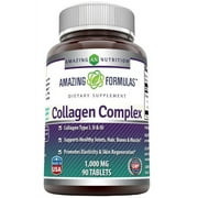 Amazing Formulas Collagen Complex Dietary Supplement-1000 Mg-90 Tablets (Non-GMO,Gluten Free) Promotes a Healthier Digestive System, Healthy Skin and Joints - Supports Immune Function