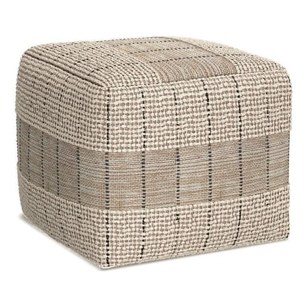 Pemberly Row Contemporary Square Square Woven Pouf in Natural/Gray