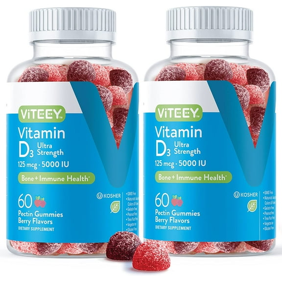 VITEEY Vitamin D3 Gummies 5000 IU, Bone and Immune Support, Berry Flavor, 60 Count, 2 Pack