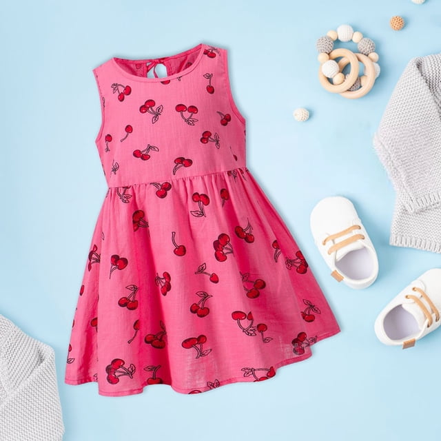 Robes Petite Fille Sans Manches Évasées Robes d'Été pour Filles Robes de Dessin Animé pour Filles Robe d'Anniversaire Fille