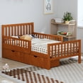 thumbnail image 3 of Harper & Bright Designs Twin Size Platform Bed with Two Storage Drawers, Twin Wooden Bed Frame with Guardrails on Both Sides for Bedroom, Walnut, 3 of 11