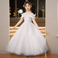 thumbnail image 4 of CPNG Girls' Off-the-Shoulder Sequin & Glitter Tulle Ball Gown Dress – Embellished Bodice, Ruffled Sleeves & Sparkly Floor-Length Skirt for Flower Girl, Wedding Pageant & Formal Events, 4 of 9