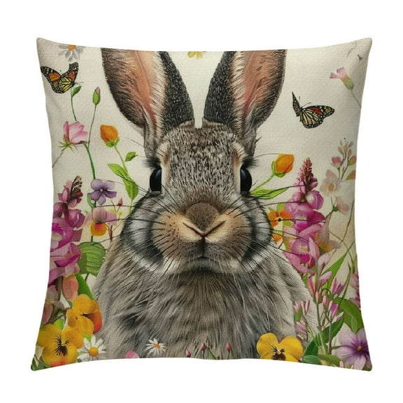 PHYHOO Easter Pillow Cover Bunny Tulip Butterfly Decorations Holiday Farmhouse Spring Pillow Case for Home Sofa Couch Decor