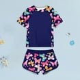 thumbnail image 2 of BOBOGOJP Girls Two Piece Swimsuit Floral UPF 50+ Rash Guard Set Kids Beach Swimwear Dark Blue for Size 9-10 Years, 2 of 8