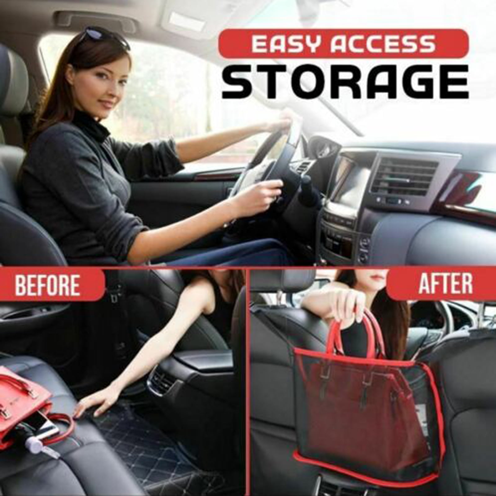 Upgrade-red Car Hooks for Purses and Bags Front Seat Car Net Pocket Handbag Holder Handbag Holder Attaches to Headrest Driver Storage Netting Pouch Handbag Holder for Car