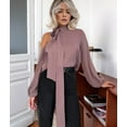 thumbnail image 6 of Womens Dressy Casual Off-Shoulder Top, Fashionable Satin Pullover Long-Sleeved Shirt Deep Pink M, 6 of 9