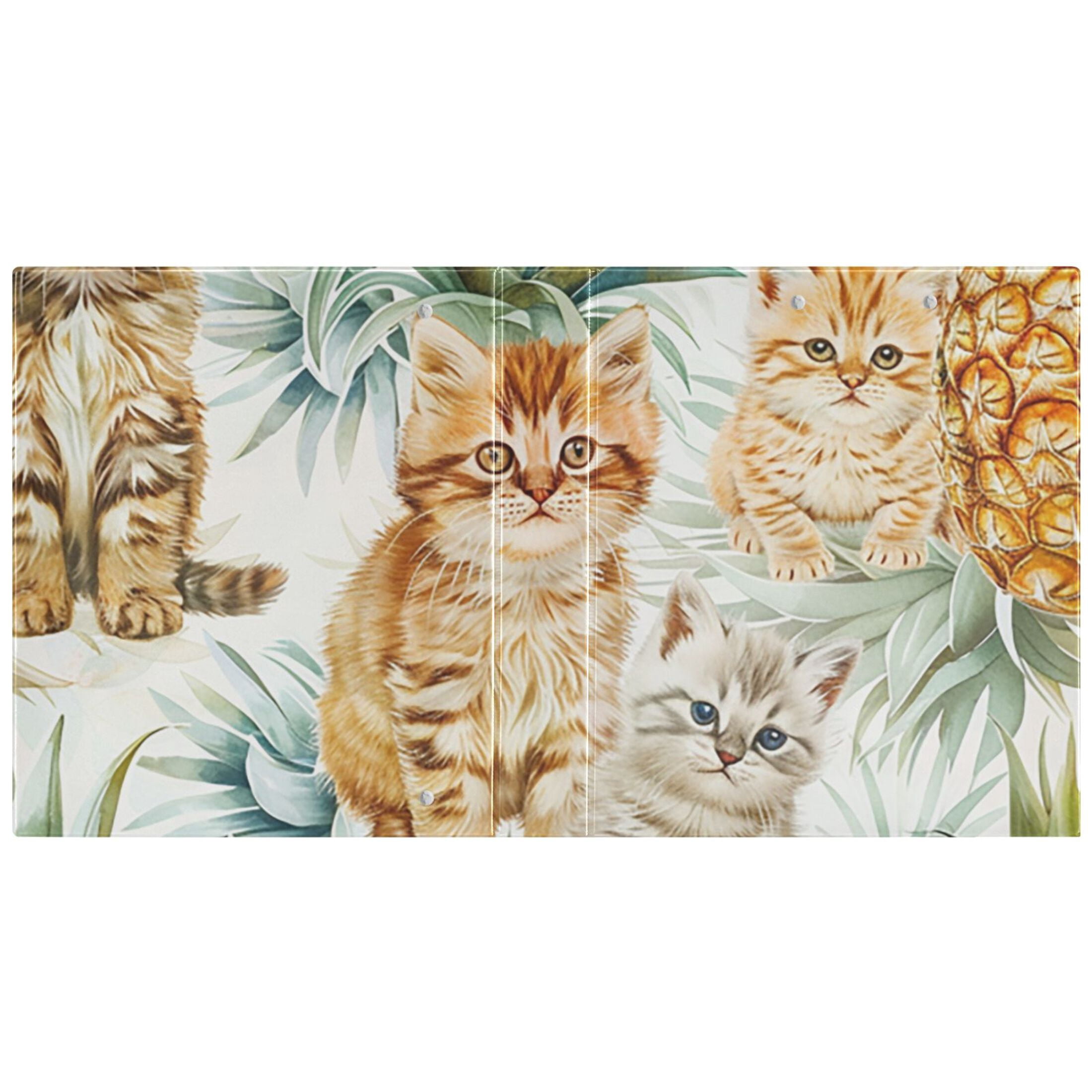 Pineapples Cute Kittens Cats 3 Ring Binders 1.5 inch Hardcover File Folders with Interior Pockets A4 Size Organizer for School Office Hospital