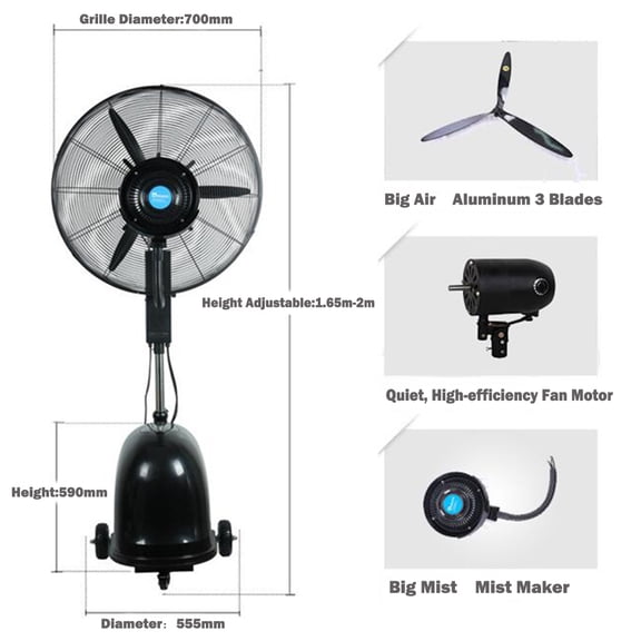 TECHTONGDA Industrial Misting Fan Dust Removal Spray Humidifier Floor Mounted Fan 26"