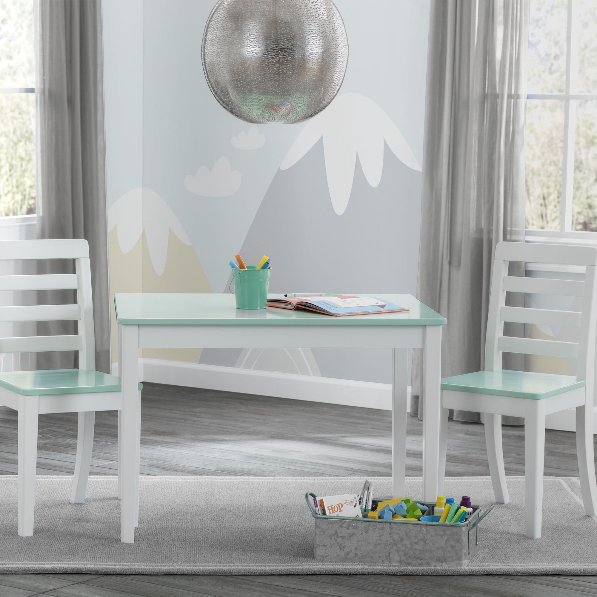 Delta Children Gateway Table & 2 Chairs Set, Greenguard Gold Certified, White/ Aqua