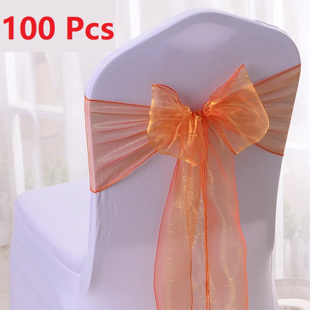 100pcs Sheer Organza Chair Sashes Cover Bows Wedding Party Banquet Decoration 