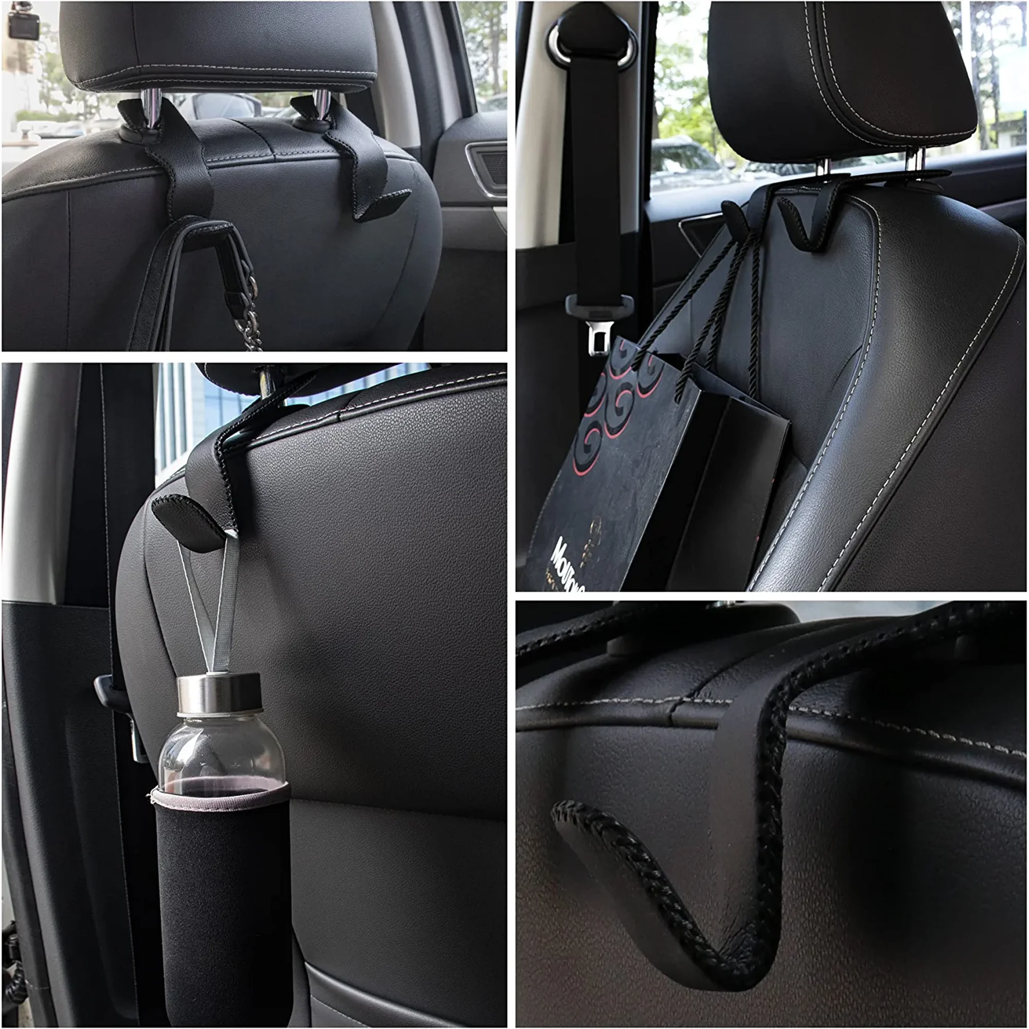Black Superior Leather Car Seat Back Headrest Hooks Auto Seat Hook Hangers Interior Accessories for Purse Coats Umbrellas Grocery Bags Handbag 2 Pack Walmart