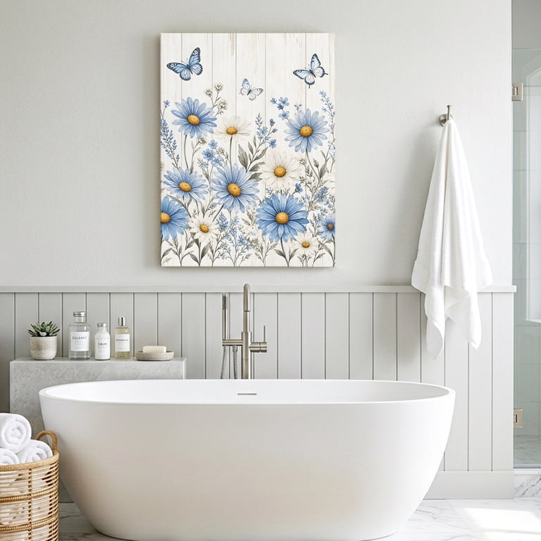 絵画　ブルーデイジー Blue Daisies Canvas Wall Art for Living Room, Summer Flower
