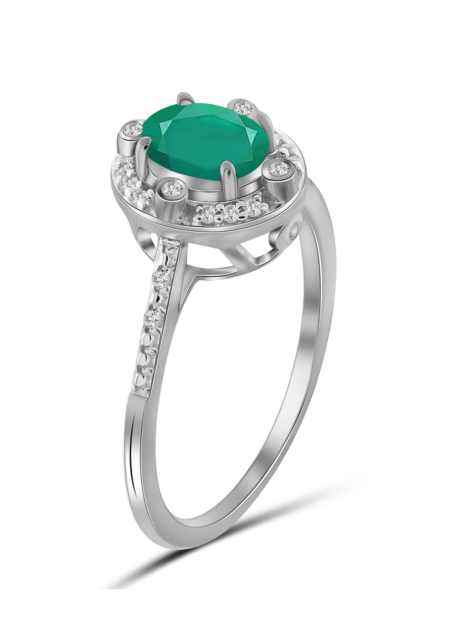JewelersClub Emerald Ring Birthstone Jewelry – 0.75 Carat Emerald Sterling Silver Ring Jewelry with White Diamond Accent – Gemstone Rings with Hypoallergenic Sterling Silver Band