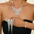 thumbnail image 2 of AEXTO Luxury Tassel Rhinestone Jewelry Set for Women V-Neck Statement Necklace with Dangling Fringe Pendant,Waterfall Earrings, Crystal Bracelet & Ring Sparkling Bridal Wedding Party Accessories, 2 of 7