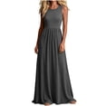 thumbnail image 2 of Bxsruta Womens Maxi Dress Casual Long Flowy Summer Sundress Sleeveless Crew Neck Pleated Dresses, 2 of 8
