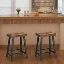 LEDREM Set of 2 Industrial Bar Stools with Footrest, 23.6" Counter Height, Kitchen Bar Stools, Easy Assembly, Rustic Brown and Black
