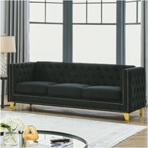 JERFIT Modern Chesterfield Velvet Sofa 3-Seater for Living Room with Tufted Back and Metal Legs, Square Arm Couch, Black