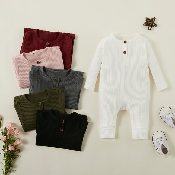 PatPat Baby's Cotton Knitted Style Solid Cardigan Long-sleeve Jumpsuit