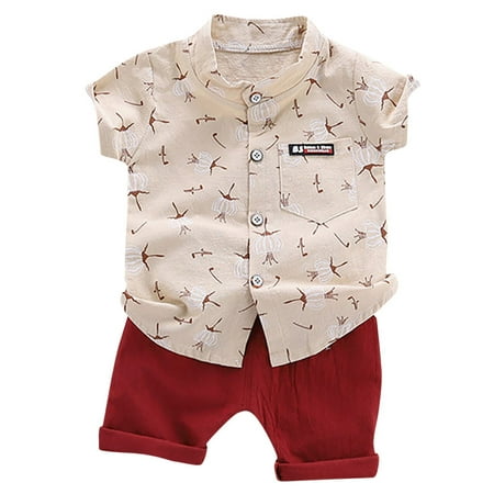 

EHTMSAK Toddler Baby Children Boy 2PCS Floral Shirts and Shorts Set Outfits Summer Short Sleeve Clothing Set Cartoon Print Khaki 1Y-4Y 110/XL