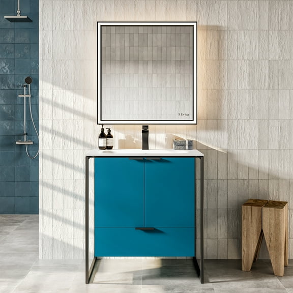 EVIVA Moma 24 Inch Teal Bathroom Vanity with Black Metallic Legs