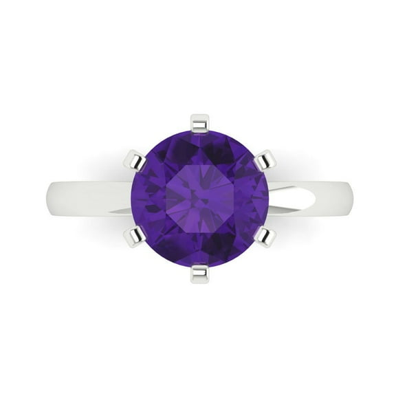 Clara Pucci 14K White Gold 3ct Amethyst Solitaire Ring for Women