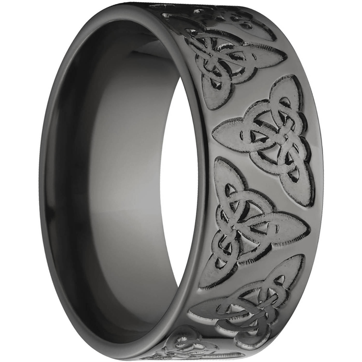 9mm Flat Black Zirconium Ring with a Milled Celtic Design
