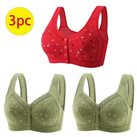 GERsome 3Pcs Assorted Color Everyday Bra Women s Plus Size Convenient Front Closure No Underwire Full Coverage Bras Comfort Wide Strap Sleep Bra for Women 3PCS#2Green/Red S
